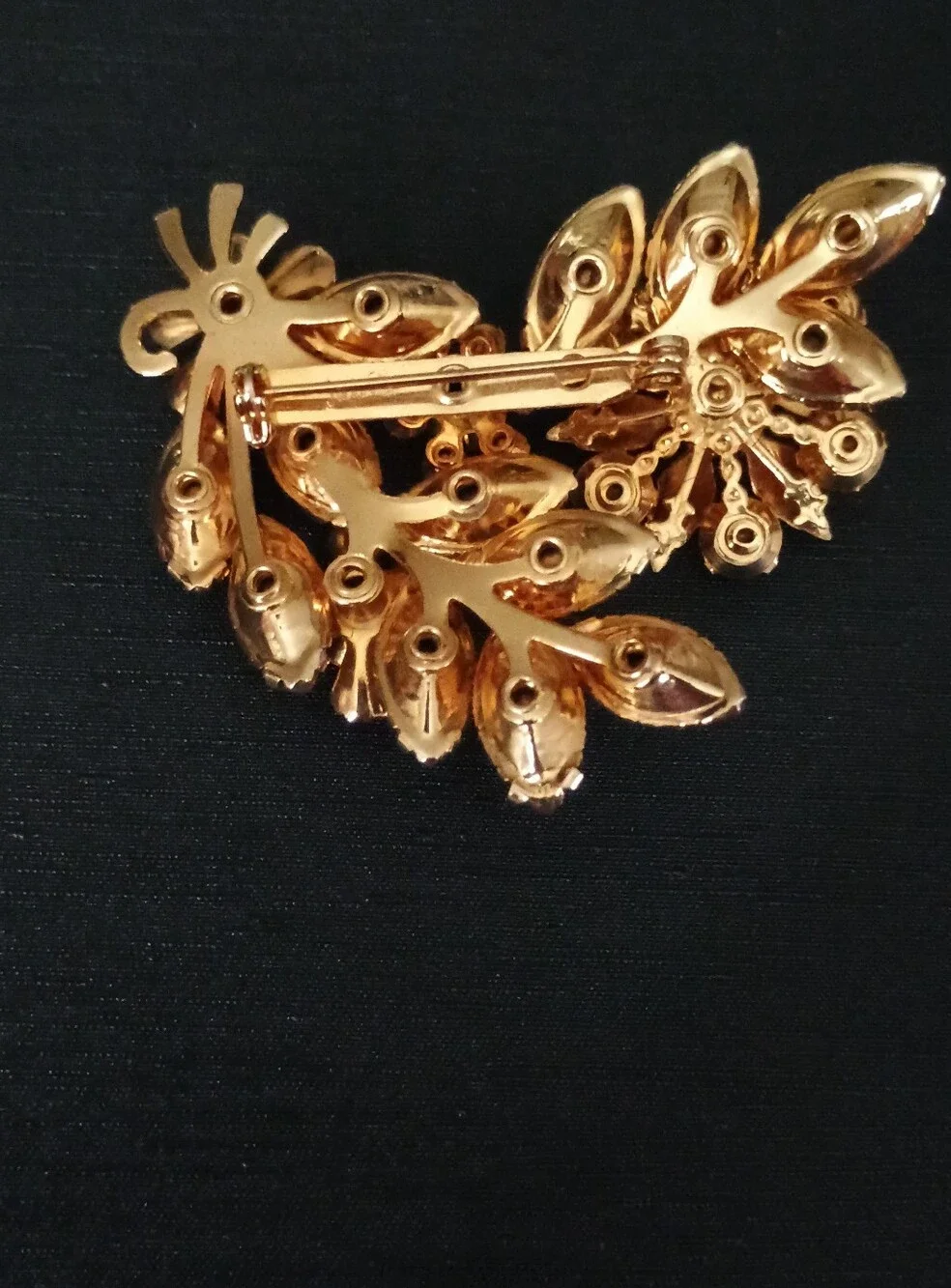 Vintage Judy Lee  1950 Gold Floral Brooch with Pink Gem Accents